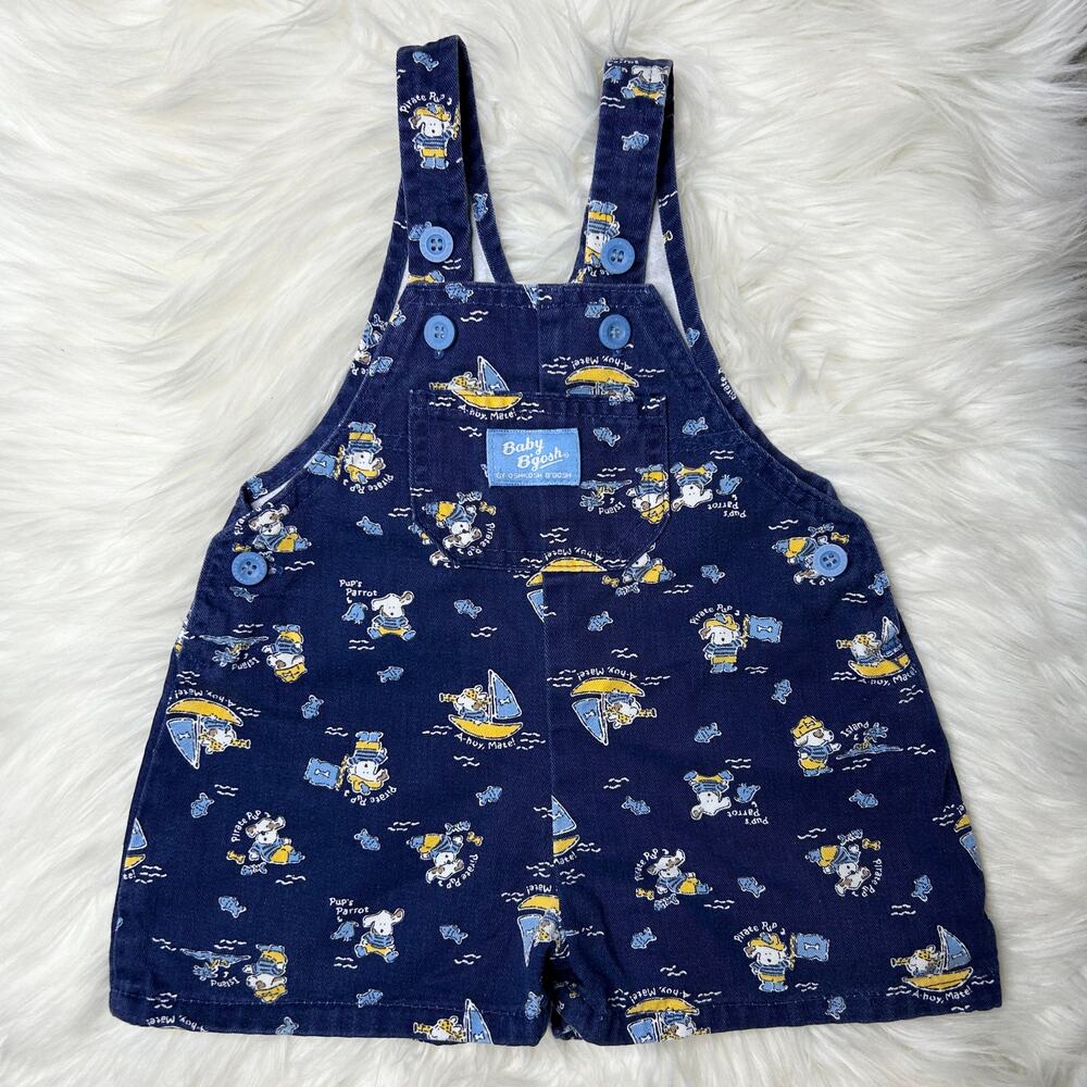 VTG Baby B’gosh OshKosh Vestback Shorts Overalls Shortalls USA 12M Puppy Pirate